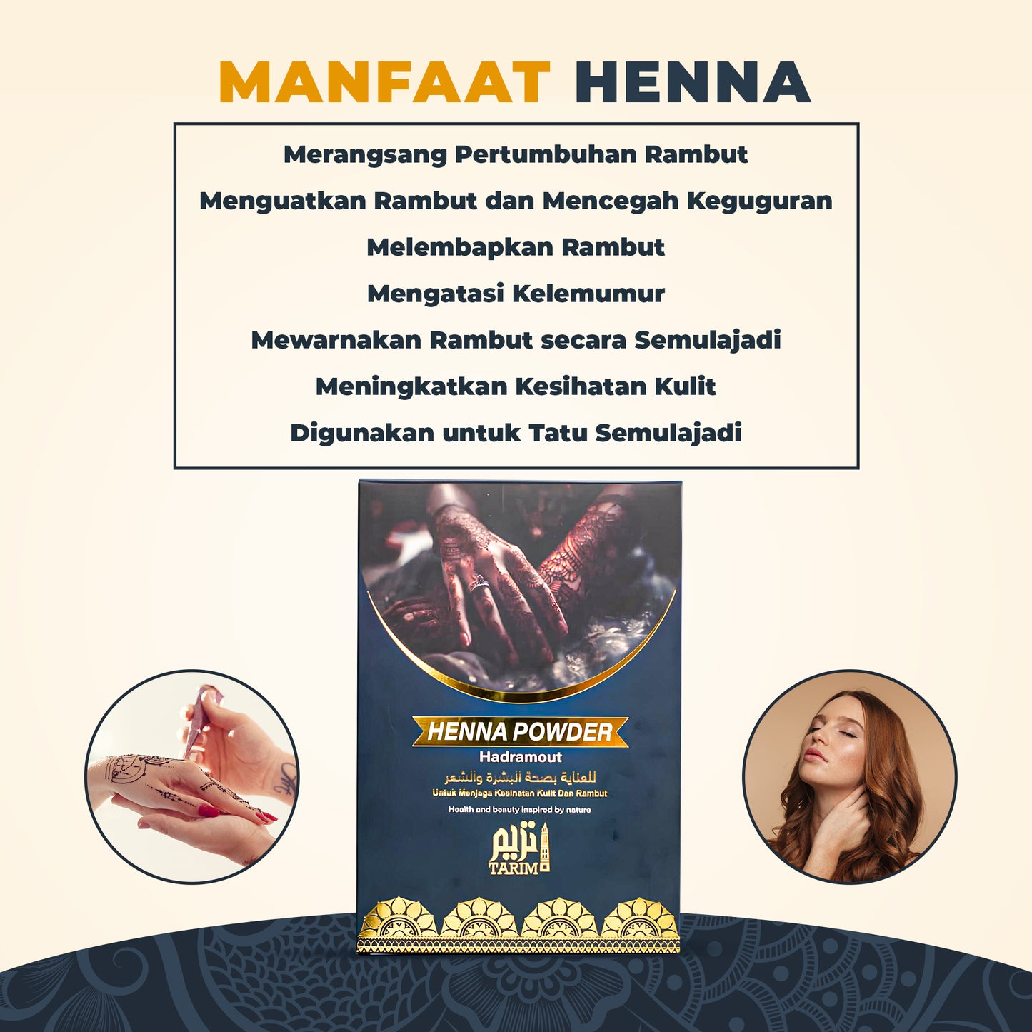 100% Natural Henna Powder (Serbuk Inai Asli) – Pure Herbal Hair Coloring & Conditioning Powder – Chemical Free