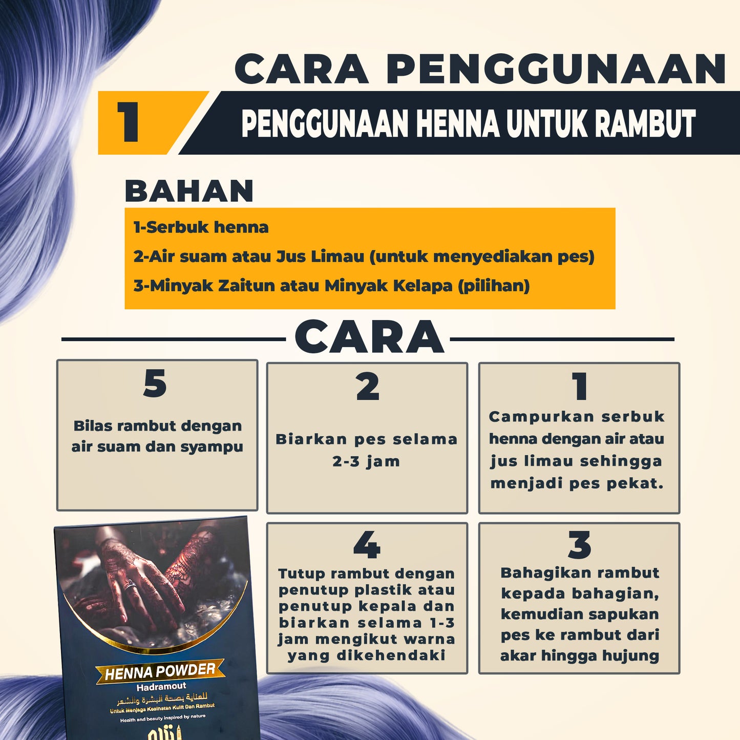 100% Natural Henna Powder (Serbuk Inai Asli) – Pure Herbal Hair Coloring & Conditioning Powder – Chemical Free